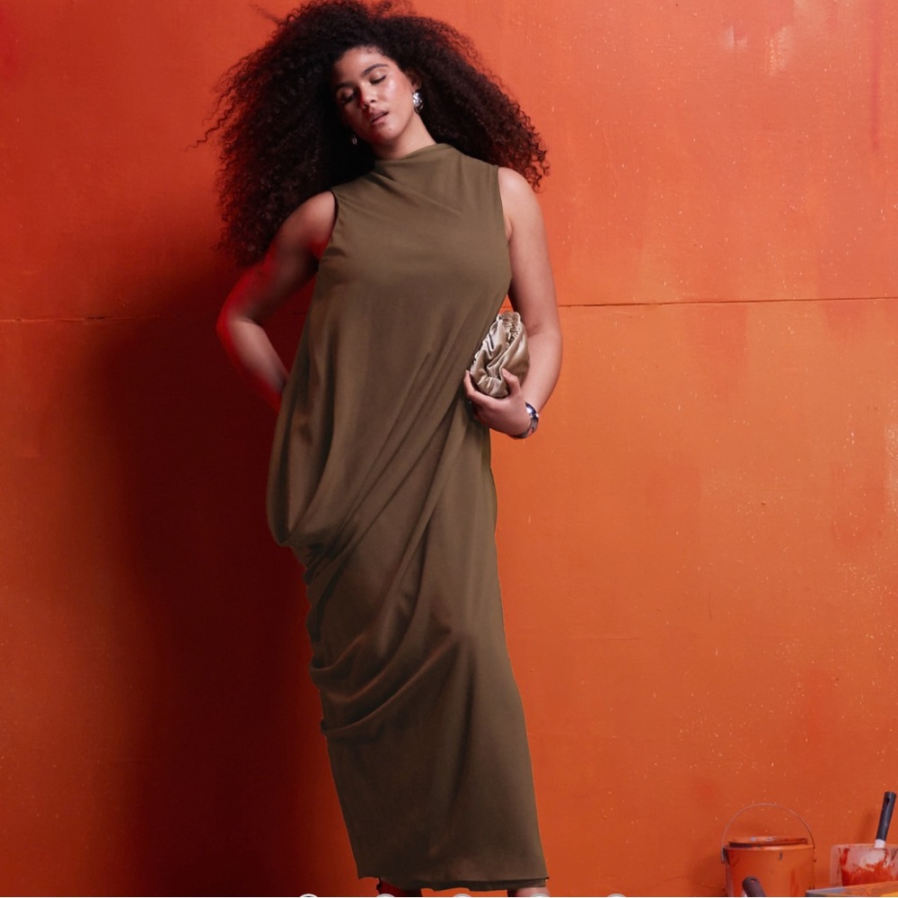 ASOS curve brown Maxi formal Dress with side slit